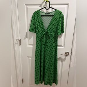 Zara green maxi dress with black dots, size M